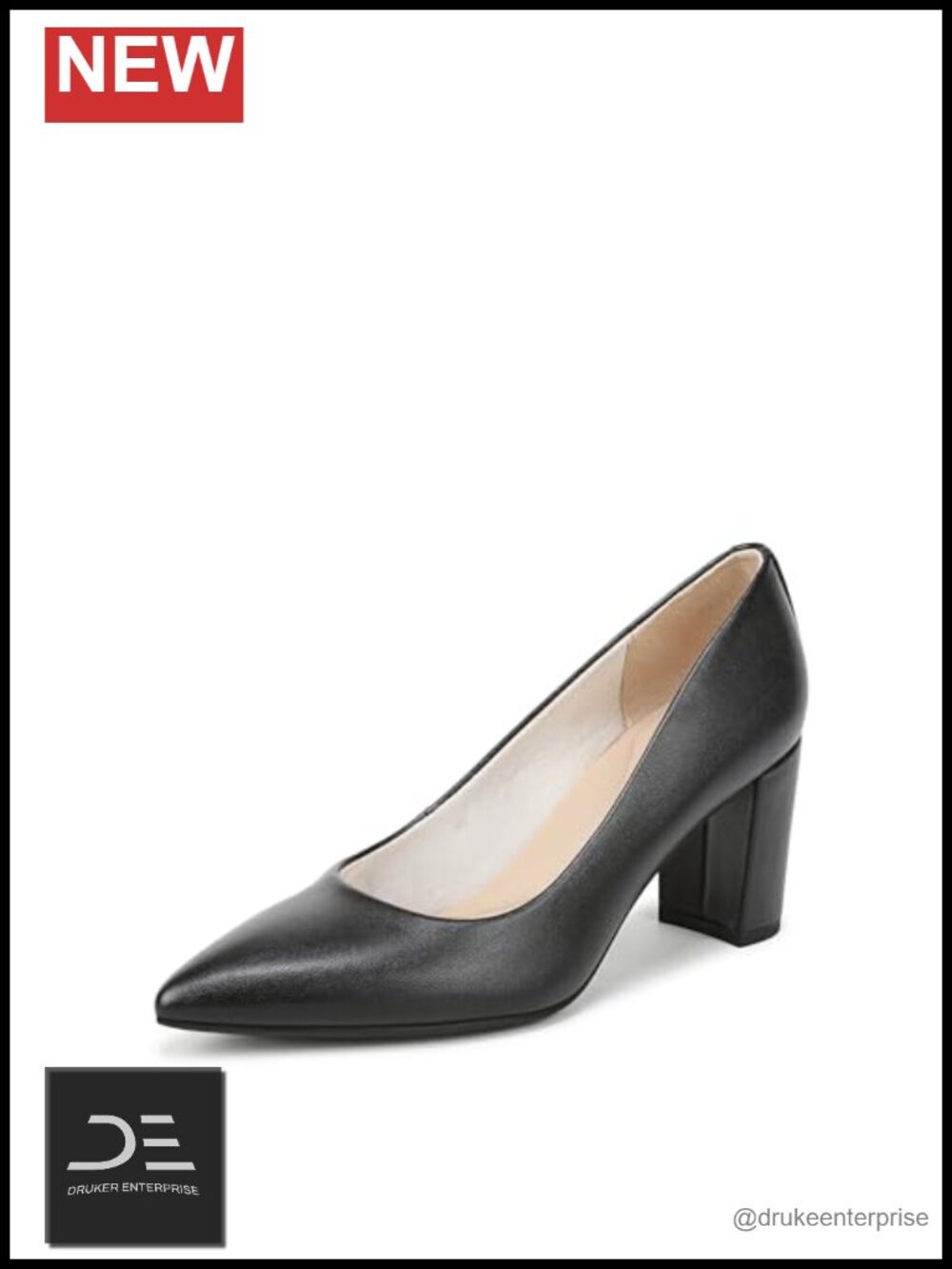 Women's Block Heel Pumps Pointed Toe Slip-On Comfort Arch Support Faux Leather